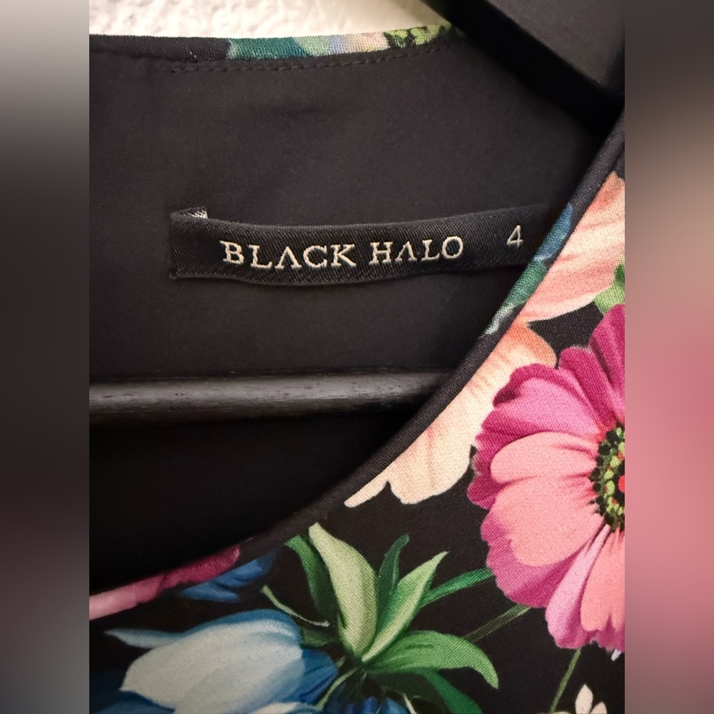 Black Halo Dress Lively Mini Black Floral Lined Sz 4 - Picture 5 of 10